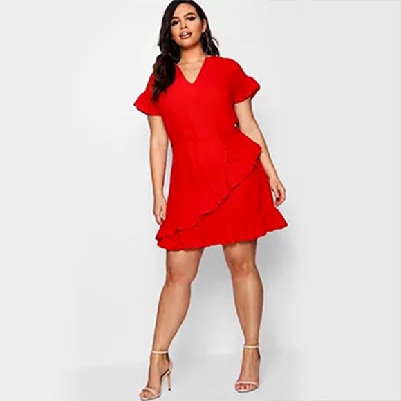 boohoo ruffle tea dress